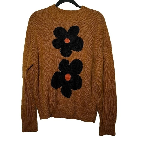 AlexaChung Brown Tan Flower Intarsia Knit Jumper Sweater NWT S - Picture 1 of 8